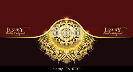 Luxuriöser ornamentaler Mandala-Hintergrund mit goldenen Arabesken-Mustern, Element für Einladung, Meditationsposter, Yoga, Hochzeit, Bucheinband, Deckblatt Stock Vektor