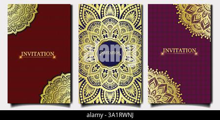 Luxuriöses Einladungskartendesign mit Vektor-Mandala-Muster. Vintage-Ornament-Vorlage. Kann für Hintergrund und Hintergrundbild verwendet werden. Elegant und klassisch Stock Vektor