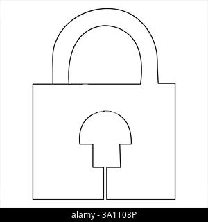 Durchgehende einzeilige Zeichnung Vorhängeschloss Schlüsselkontur Vektorskizze Illustrationsdesign Stock Vektor