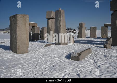 Moai Statuen, Makomanai Takino Friedhof, Hügel des Buddha, Sapporo, Hokkaido, Japan. Stockfoto