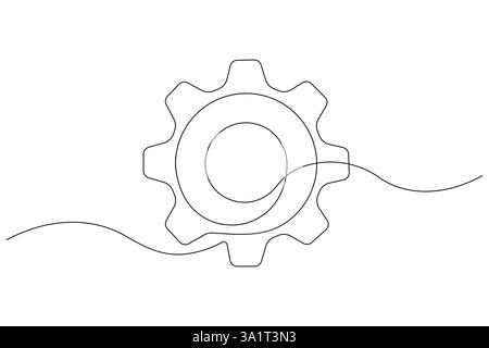 Maschinengetriebe Radsymboltechnologie, durchgehende einzeilige Kunstzeichnung der beweglichen Zahnräder Umrissvektorillustration Stock Vektor
