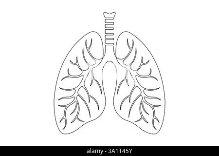 Anatomische menschliche Lungen durchgehende einzeilige Zeichnung Vektorillustration. Dynamisches medizinisches internes Anatomiekonzept Stock Vektor