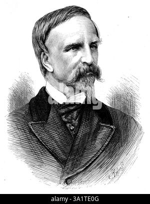 Der Duke d'Aumale, Präsident des Gerichts wegen des Prozesses gegen Marschall Bazaine, 1873. Porträt von '...einem der Prinzen der Orleans Royal Familie, dessen hoher Charakter und Fähigkeit seit langem anerkannt sind. Henri Eugene Philippe Louis d'Orleans, Sohn von König Louis Philippe und Königin Marie Amelie, und daher Onkel des Grafen von Paris, ist Erbe der Krone dieses Königs... die Auswahl dieses Prinzen als Militärmann mit Erfahrung, umfassendem Wissen, gutem Urteil und hoher Ehre, den Prozess gegen Marschall Bazaine zu leiten [im Trianon, Versailles], ist sehr allgemein genehmigt... Stockfoto
