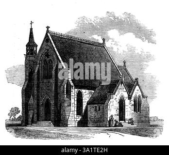 All Saints' Church, Coimbatore, Indien, 1873. "Schon 1858 hat Mr. Thomas, Sammler des Bezirks, Vorbereitungen für ein Gebäude getroffen, um dort ansässige englische Kirchenmänner unterzubringen. Die Pläne wurden vom Regierungsingenieur, einem Offizier, der in Indien jede Struktur entwerfen soll, von einem Wachturm bis zur Kathedrale... Mr.. Chisholm, Architekt der Regierung, nach der Einrichtung von Zeichnungen im frühen englischen Stil, wurde die Kirche von einem intelligenten einheimischen Christen, M. Joseph Pillay, für &#xa3;1800 gebaut. Der aktivste Förderer der guten Arbeit war Colonel Hessey. Die niedrige h Stockfoto