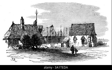 The Isle of Thanet [in Kent]: Salmeston Grange, Margate, 1873. Salmestone Grange, von dem die verbleibenden alten Teile, einst die Kapelle und das Krankenhaus der Mönche, heute als Scheune und Speicher genutzt werden, war ein ländlicher Anhang des großen Klosters St. Augustinus in Canterbury. Mehrere alte Bauernhäuser in den Weilern in der Nähe von Margate haben eine urige Erscheinung, die den Fremden die Aufmerksamkeit auf sich zieht. Auch die Namen wie Quex, Muthrix, Acol, seichte und zwanziger Jahre erinnern ihn an Tudor- oder sogar Plantagenet-Zeiten und Charaktere. Aus Illustrated London News, 1873. Stockfoto