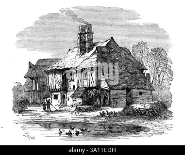 Die Insel Thanet [in Kent]: Bauernhof, 1873. "Einige alte Bauernhäuser in den Weilern nahe Margate haben eine urige Erscheinung, die den Fremden auf sich zieht. Auch die Namen wie Quex, Muthrix, Acol, seichte und zwanziger Jahre erinnern ihn an Tudor- oder sogar Plantagenet-Zeiten und Charaktere. Aus Illustrated London News, 1873. Stockfoto