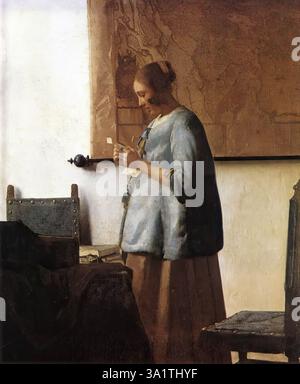 VERMEER VAN DELFT, Jan (* 1632, Delft, d. 1675, Delft) Frau in Blau, die einen Brief liest 1663-64 Öl auf Leinwand, 46,6 x 39,1 cm Rijksmuseum, Amsterdam Unterschrift: Nicht signiert. Provenienz: Vielleicht nein 22 im Verkauf Pieter van der Lip, Amsterdam, 1712. Inventar des verstorbenen Moses de Chaves, 1759. Sale, Amsterdam, 1772, nein 23 (die erste gewisse Anspielung auf dieses Bild). Verkauf P. Lyonet, Amsterdam, 1 791 . Sale Amsterdam, 1793. Sale Herman Ten Kate, Amsterdam, 1801, nein 118. Verkauf Lespinasse de Langeac, Paris, 1809. Sale Lapeyriére, Paris, 1825. Übernahme durch A. van der Hoop, Amsterdam, von Stockfoto