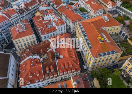 Blick aus der Vogelperspektive auf die Skyline von Lissabon Stockfoto