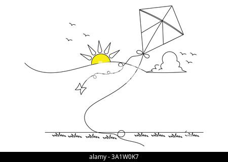Drachen fliegen in den Himmel kontinuierliche eine Linie Kunstzeichnung der Schere Vektor Illustration Design Stock Vektor