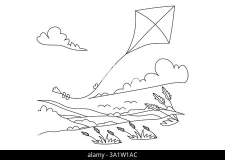 Drachen fliegen in den Himmel kontinuierliche eine Linie Kunstzeichnung der Schere Vektor Illustration Design Stock Vektor