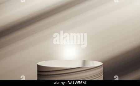 Leere Präsentationsfläche für Produktplatzierung mit glattem zylindrischem Sockel, Produktpräsentation oder Branding. Minimalistisches 3D-Rendering Stockfoto