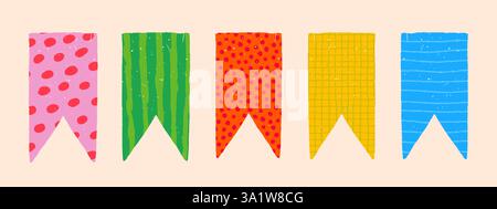Abstrakte Vektor-Lesezeichen und Flaggenbanner für Notizbücher oder Tagebücher mit kindlichen Mustern Stock Vektor