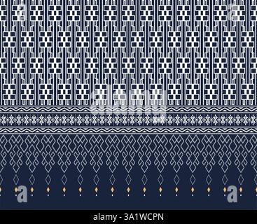 Weißes geometrisches, diamantförmiges, nahtloses Muster auf Denim-Indigoblau-Hintergrund für Dekorationen, Stoff- oder Textildrucke, wa Stock Vektor