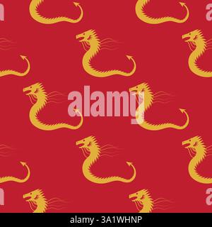 Vektor Chinesische Folklore Gold Drache nahtloses Muster passend für chinesisches Neujahr. Symbol der chinesischen Mythologie. Magisches Reptil. Traditionelles Monster von Stock Vektor