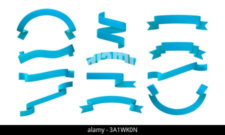 3D-Band. Blaues Banner, Verkaufsaufkleber oder realistisches Schilderemblem. Lesezeichen, Flaggenetikett oder heraldischer Rahmen für Band. Sonderangebot Sonderrabatt. Vecto Stock Vektor