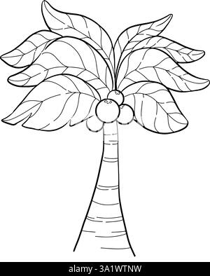 Vektorpalme, Cartoon-Stil, schwarze Silhouette für Schaltung. Kokospalme schwarz-weiß Stock Vektor
