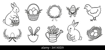 Set mit Ostermotiv und süßen Illustrationen Stock Vektor
