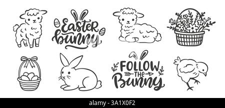 Set mit Ostermotiv und süßen Illustrationen Stock Vektor