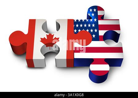 Kanada US-Einheit und nationale Zusammenarbeit als kanadische und amerikanische Verbindung als erfolgreiche Einheit zwischen washington und Ottawa als Puzzle-Meta Stockfoto