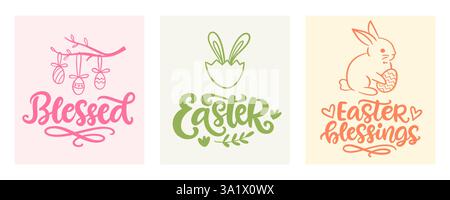 Set im Osterdesign mit süßem Pinselschriftzug Stock Vektor