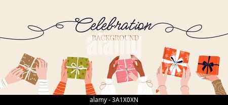 Horizontaler Festhintergrund mit Geschenken. Stock Vektor