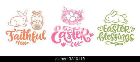 Set im Osterdesign mit süßem Pinselschriftzug Stock Vektor