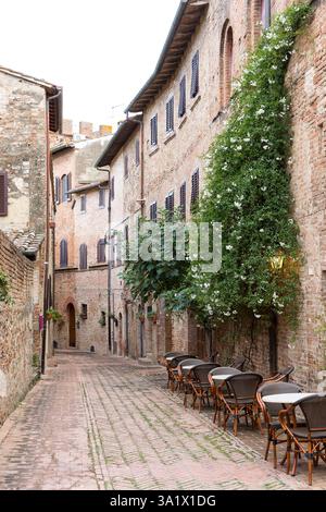 Gasse in der Altstadt von Certaldo, Toskana, Italien *** Gasse in der Altstadt von Certaldo, Toskana, Italien Stockfoto