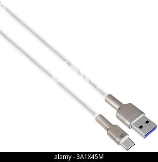 Kabel mit USB- und Typ-C-Steckverbindern in minimalistischem Stil. Stockfoto