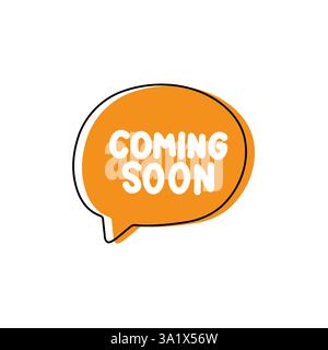 Demnächst Erhältlich. Abzeichen, Symbol, Logo-Vektor-Design-Illustration auf weißem Hintergrund Stock Vektor