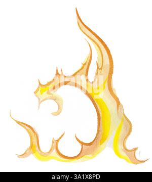 Feuer isoliert auf weißem Aquarellbild. Flammlackierung. Feuer isoliert auf weißem Aquarellbild. Flammlackierung. Stockfoto