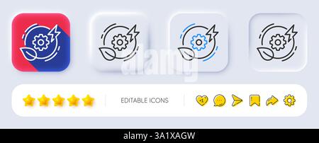 Symbol für grüne Energieleitung. Neumorph, flacher Schatten, 3D-Tasten. Schild für elektrische Leistung. Symbol für erneuerbare Elektrizität. Linie grünes Energiesymbol. Soziale Medien i Stock Vektor