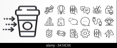 Symbole für Achterbahnen, Treuepunkte und Cyber Attack Line für die Web-App. Lichteffekt. Nachrichtensymbol. Paket mit Diamant, Messenger, Ecology App p Stock Vektor