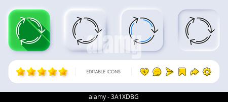 Symbol für die Pfeillinie wiederverwenden. Neumorph, flacher Schatten, 3D-Tasten. Symbol für Recycling-Abfall. Verkleinerung und Wiederverwendung. Symbol für das Recycling der Linie. Social-Media-Symbole. Stock Vektor