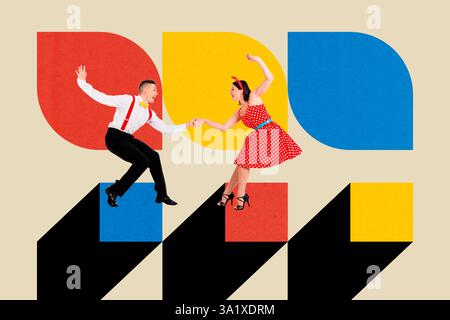 Trend Kunstwerk Banner Skizze Foto Collage der Choreographie Bewegung Eleganz Rhythmus Studio Grace junge Frau Mann Hand Tanz zusammen Stockfoto