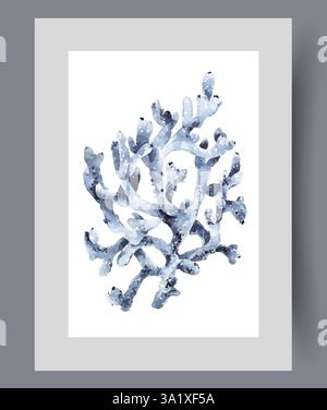 Blaue Korallen wachsen auf dem Meeresboden und ziehen Unterwassertaucher an. Aquarellgrafik Stock Vektor
