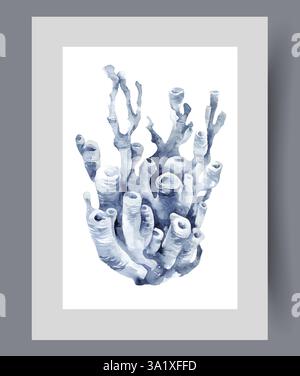 Tiefseekorallen bewohnen den Meeresboden vom subtropischen Klima auf dem Poster. Aquarellgrafik Stock Vektor