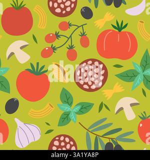 Italienische Lebensmittel-Vektor-Elemente für Design. Nudeln, Tomaten, Gewürze und. Pilze, handgezeichnete Illustrationen, isoliert auf weißem Hintergrund. Stock Vektor