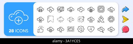 Liniensymbole für Cloud-Daten und -Technologie. Set aus Hosting, Datenverarbeitung und Dateispeicherung. Symbole für die App-Zeile. Vektor Stock Vektor