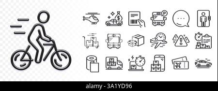 Verpackungsboxen, Online-Lieferung und Buslinien-Symbole für die Web-App. Piktogramsymbol. Blendlichtsymbole. Vektor Stock Vektor