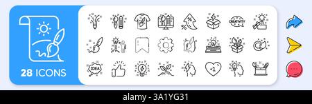 Symbole der Kreativitätslinie. Set mit Schildern für Design, Idee und Inspiration. Symbole für die App-Zeile. Vektor Stock Vektor