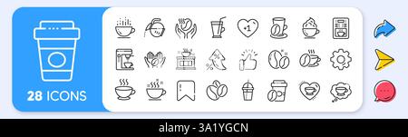 Symbole für Kaffeelinien. Bohnen, heißer Cocktail und Kaffeemaschine. Symbole für die App-Zeile. Vektor Stock Vektor