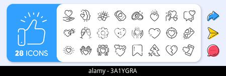 Love Line-Symbole. Geschenkbox, gebrochenes Herz und romantischer Brief. Symbole für die App-Zeile. Vektor Stock Vektor