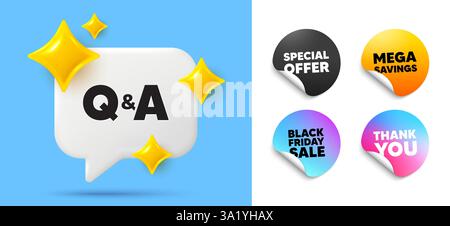 Symbol „Fragen und Antworten“. Antwortzeichen. Sprechblase, Aufkleber. Vektor Stock Vektor