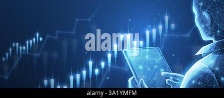 Hand mit einer Lupe und Markttafeln Stock Vektor