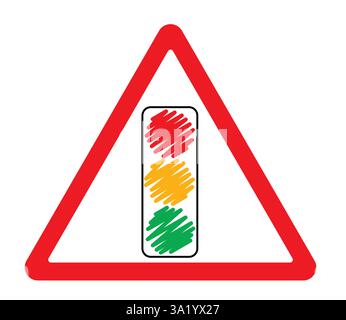 Ampelzeichen Symbol Clipart. Rote, gelbe und grüne Symbolclips mit farbigen, handgezeichneten Scheinwerfern für die Sicherheitsvorschrift für Straßenbremsleuchten Stock Vektor