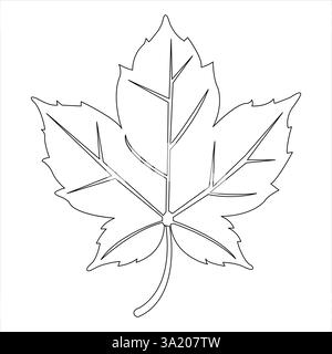 Durchgehende einzeilige Kunstzeichnung Ahornblatt handgezeichnet minimalistisch und Umrissvektor Illustration Stock Vektor