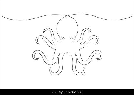 Krake gezeichnet durch durchgehende einzeilige Skizze Meerestier Umrissvektor Illustration in minimalem Stil Stock Vektor