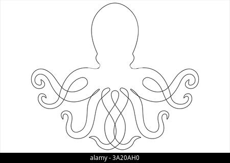 Krake gezeichnet durch durchgehende einzeilige Skizze Meerestier Umrissvektor Illustration in minimalem Stil Stock Vektor