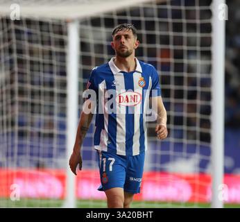 Sabadell, Barcelona, Spanien. März 2025. Barcelona Spanien 10.03.2025 Jofre Carreras ( Espanyol ) sieht während der La Liga EA Sports zwischen Espanyol und Girona FC im RCDE Stadium am 10. März 2025 in Barcelona. (Kreditbild: © Xavi Urgeles/ZUMA Press Wire) NUR REDAKTIONELLE VERWENDUNG! Nicht für kommerzielle ZWECKE! Stockfoto