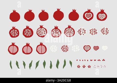Granatapfelfrucht Vektor-Illustration Set Stock Vektor